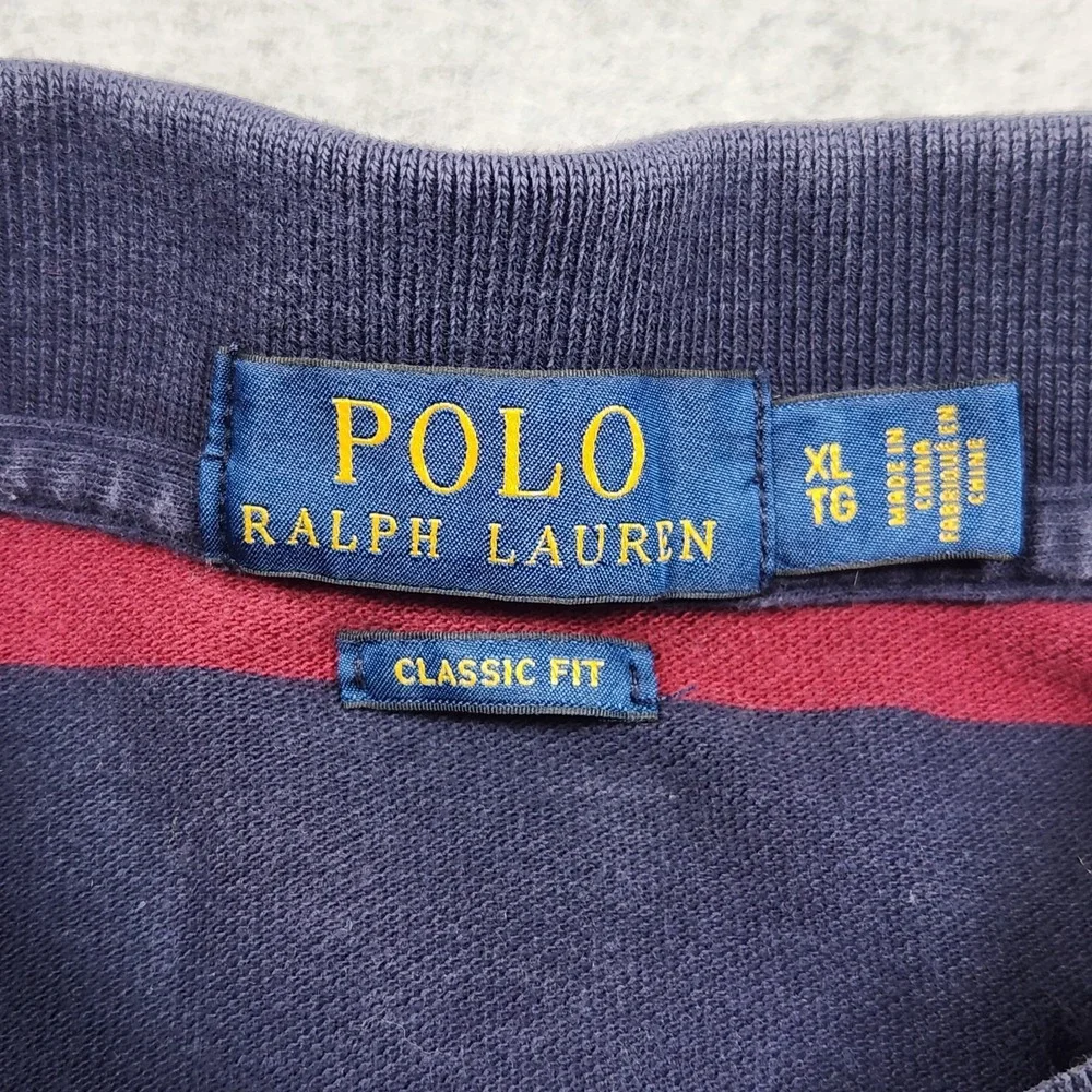 Ralph Lauren Polo Shirt‎ Men's XL Blue Striped Spell Out Rugby Classic Fit